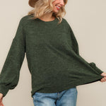 PLUS BUBBLE LONG SLEEVE TWO TONE SWEATER KNIT TOP