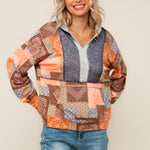 PLUS BOHO PATCHWORK TOP W/ HOODIE