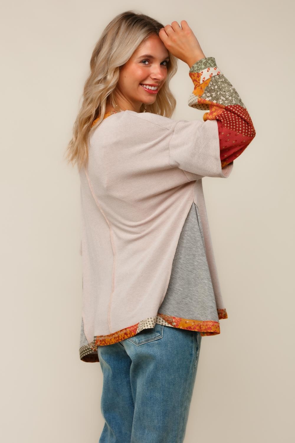 PLUS BOHEMIAN PATCHWORK COLOR BLOCK KNIT TOP
