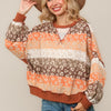 CREW NECK COLOR BLOCK PULLOVER KNIT TOP