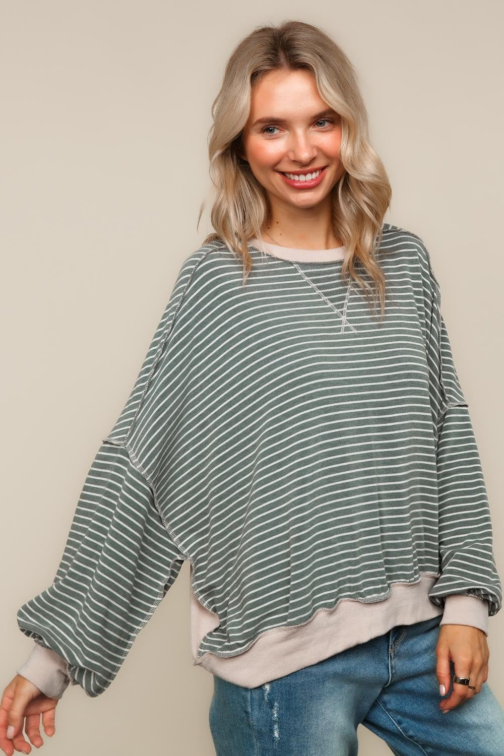 PLUS CREW NECK LOOSE FIT PULLOVER KNIT TOP