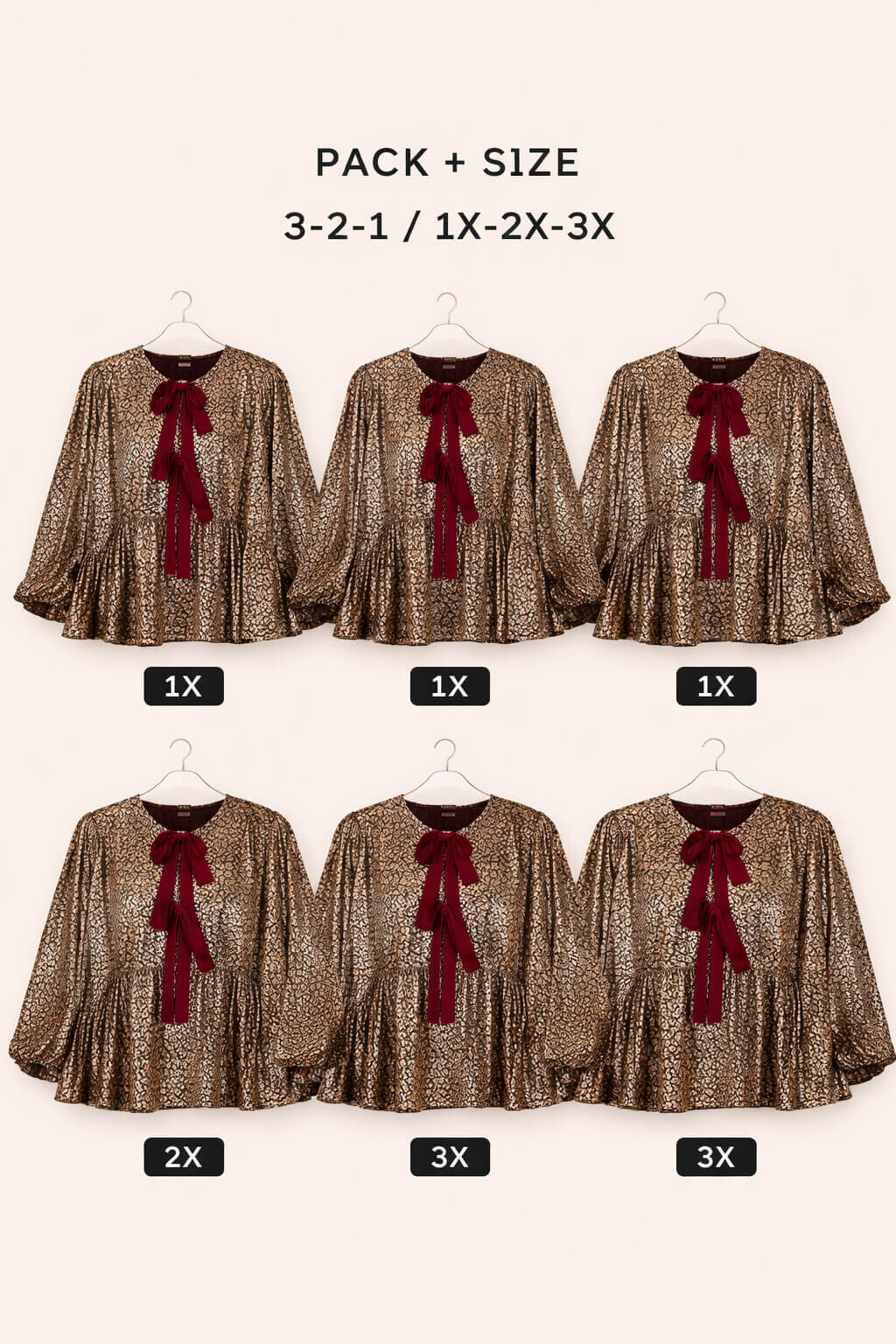 PLUS FRONT RIBBON BOW TIE ANIMAL FOIL PRINT TOP