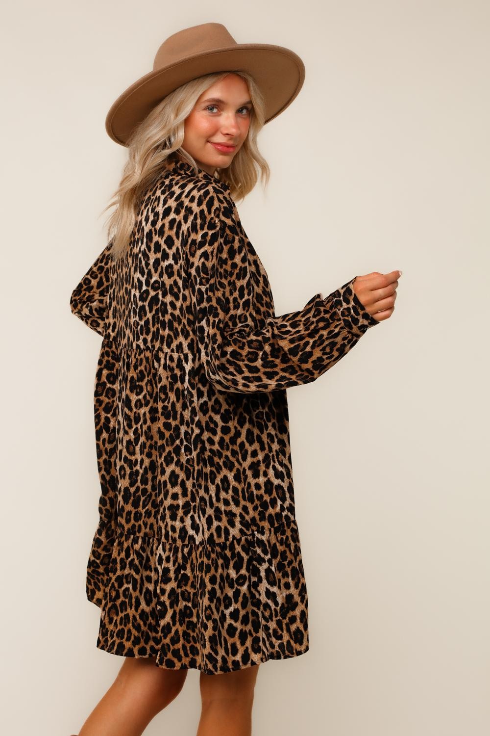 BABYDOLL LEOPARD PRINT MIDI WOVEN DRESS