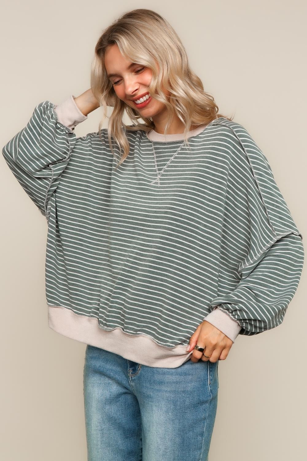 PLUS CREW NECK LOOSE FIT PULLOVER KNIT TOP