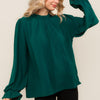 MOCK NECK BUBBLE LONG SLEEVE WOVEN TOP