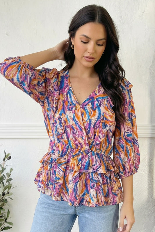 Plus Blue Multi Blouse