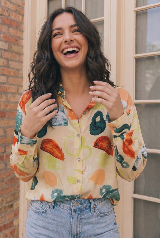Woven Button Printed Blouse