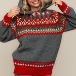 PLUS JACQUARD PULLOVER SWEATER KNIT TOP WITH HOODIE