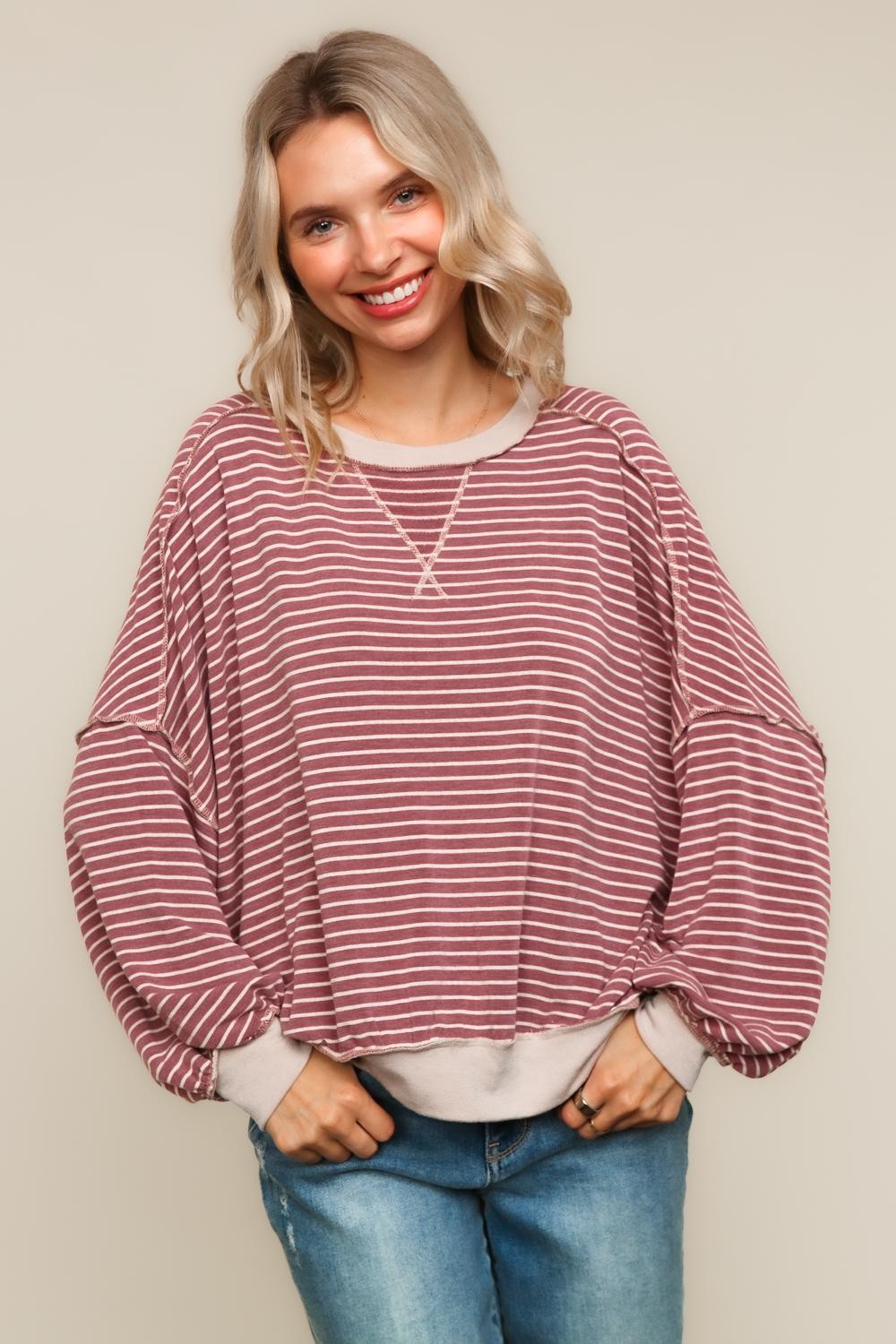 PLUS CREW NECK LOOSE FIT PULLOVER KNIT TOP