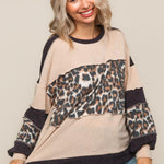 TWO TONE JACQUARD LOOSE FIT PULLOVER KNIT TOP