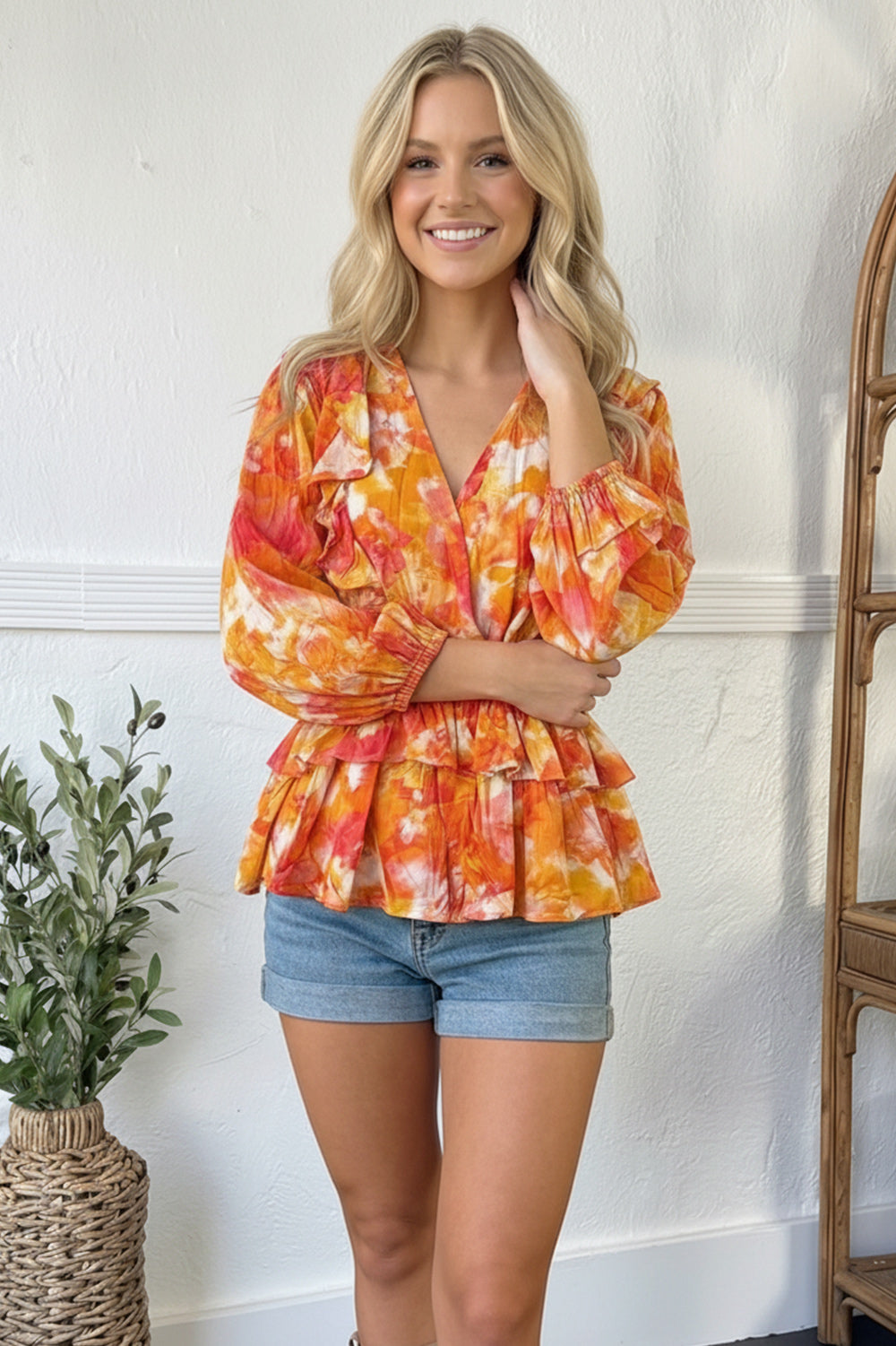 Coral Floral Woven Blouse