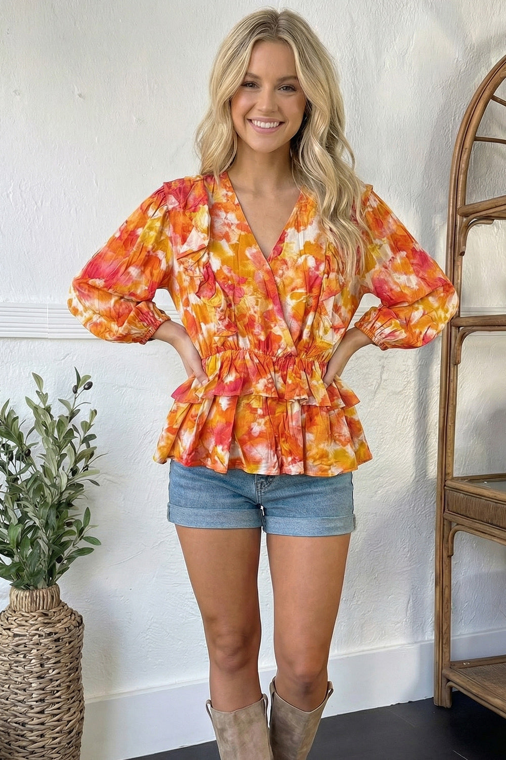 Coral Floral Woven Blouse