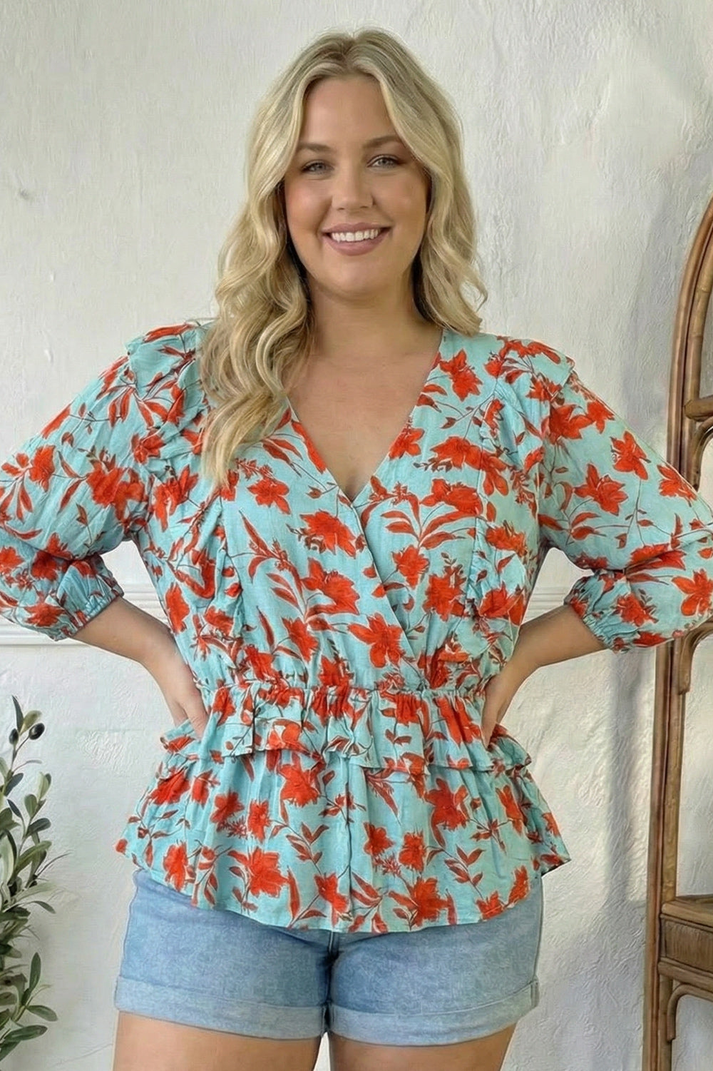 Plus Blue Floral Blouse