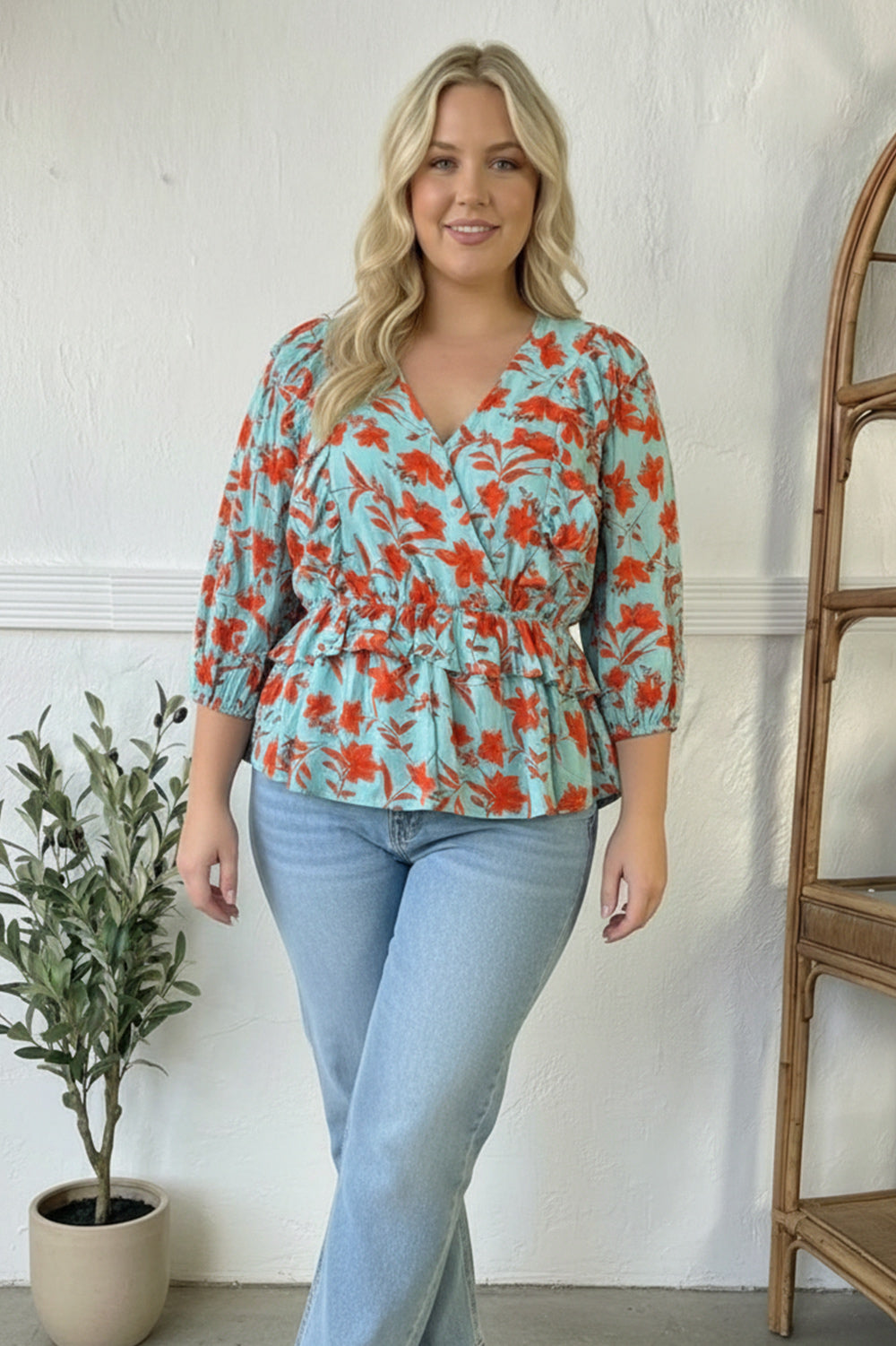 Plus Blue Floral Blouse
