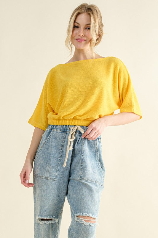 Plus Yellow Jacquard Banded Top