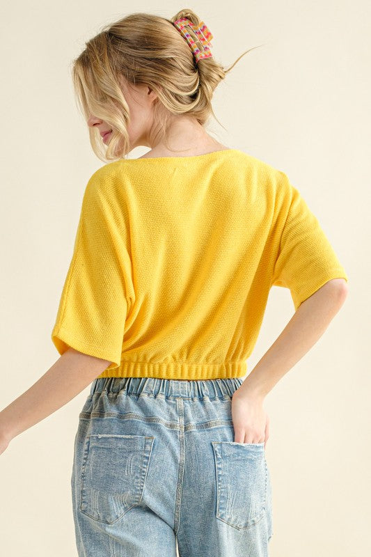 Plus Yellow Jacquard Banded Top