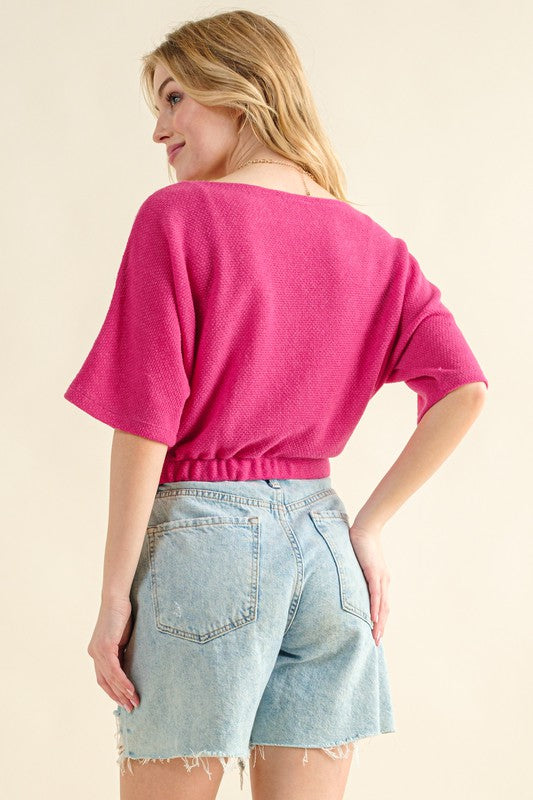 Plus Fuchsia Jacquard Banded Top