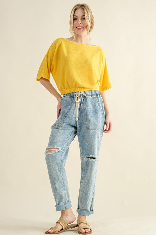 Plus Yellow Jacquard Banded Top