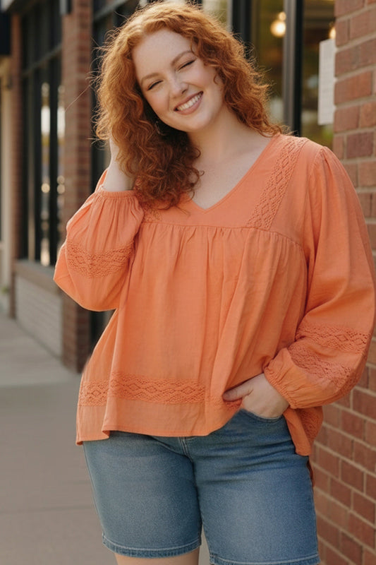 Plus Coral Crochet Blouse