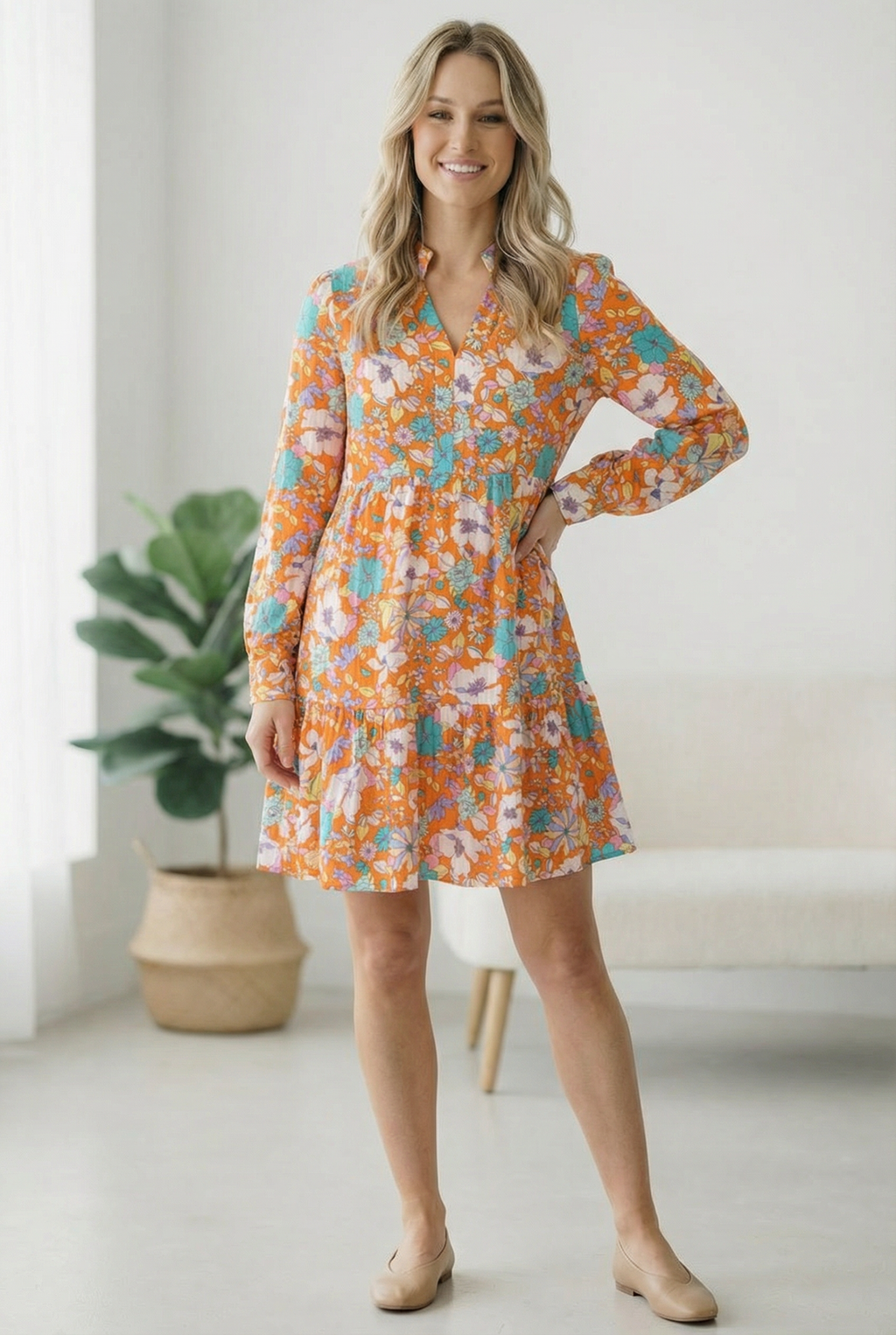 Tangerine Dreaming Floral Dress