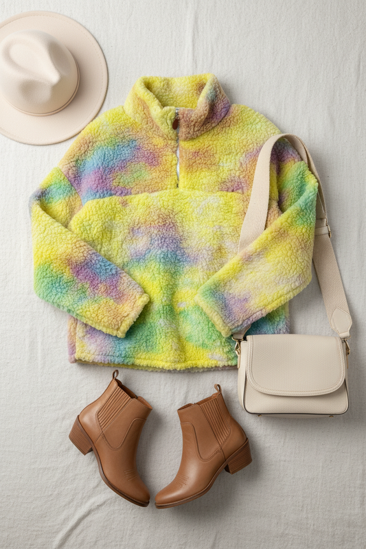 Neon Tie Dye Sherpa Sweater