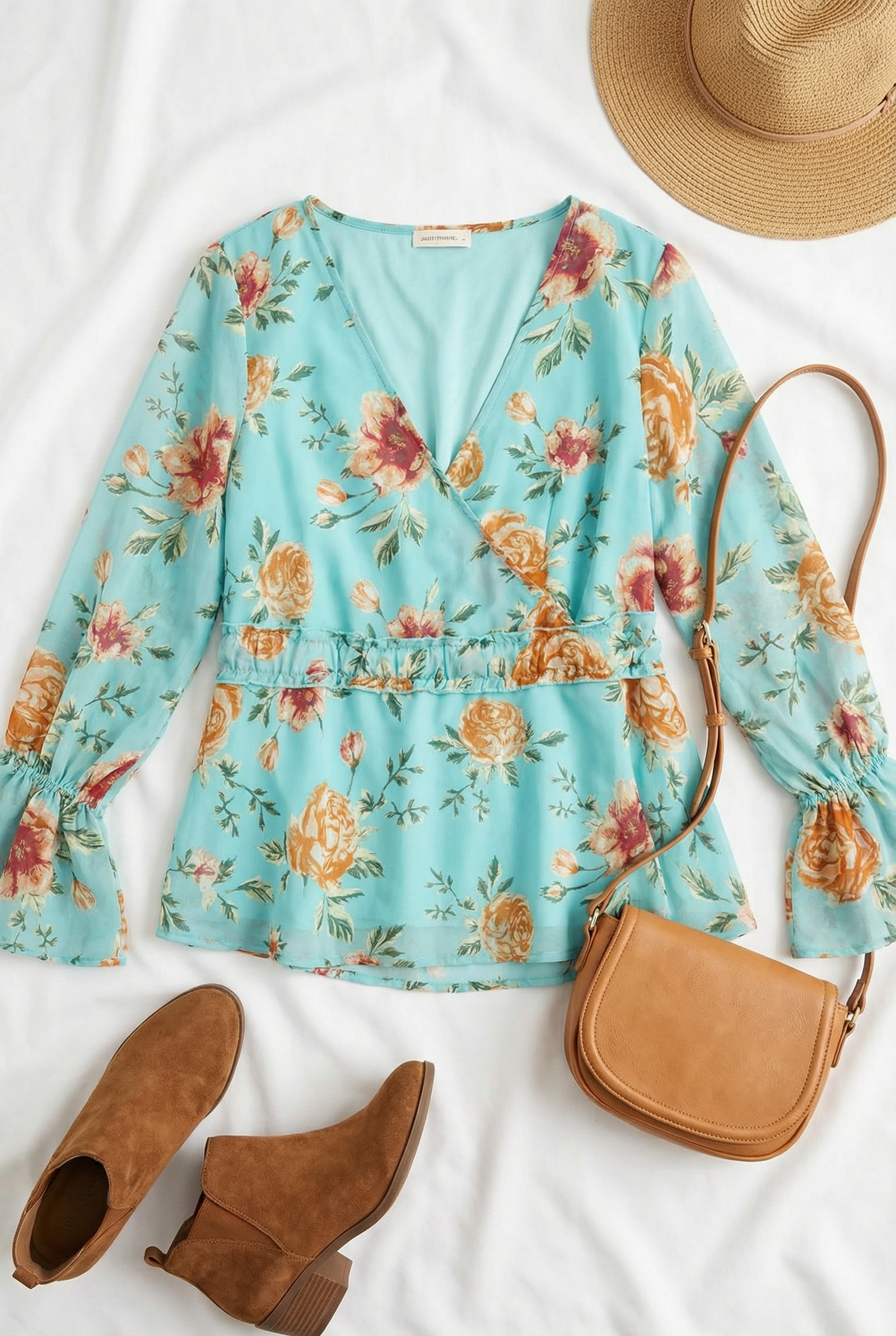 Aqua Floral Blouse
