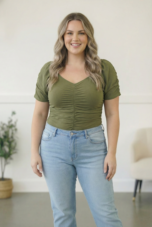 Plus Olive Synch Design bodysuit Top