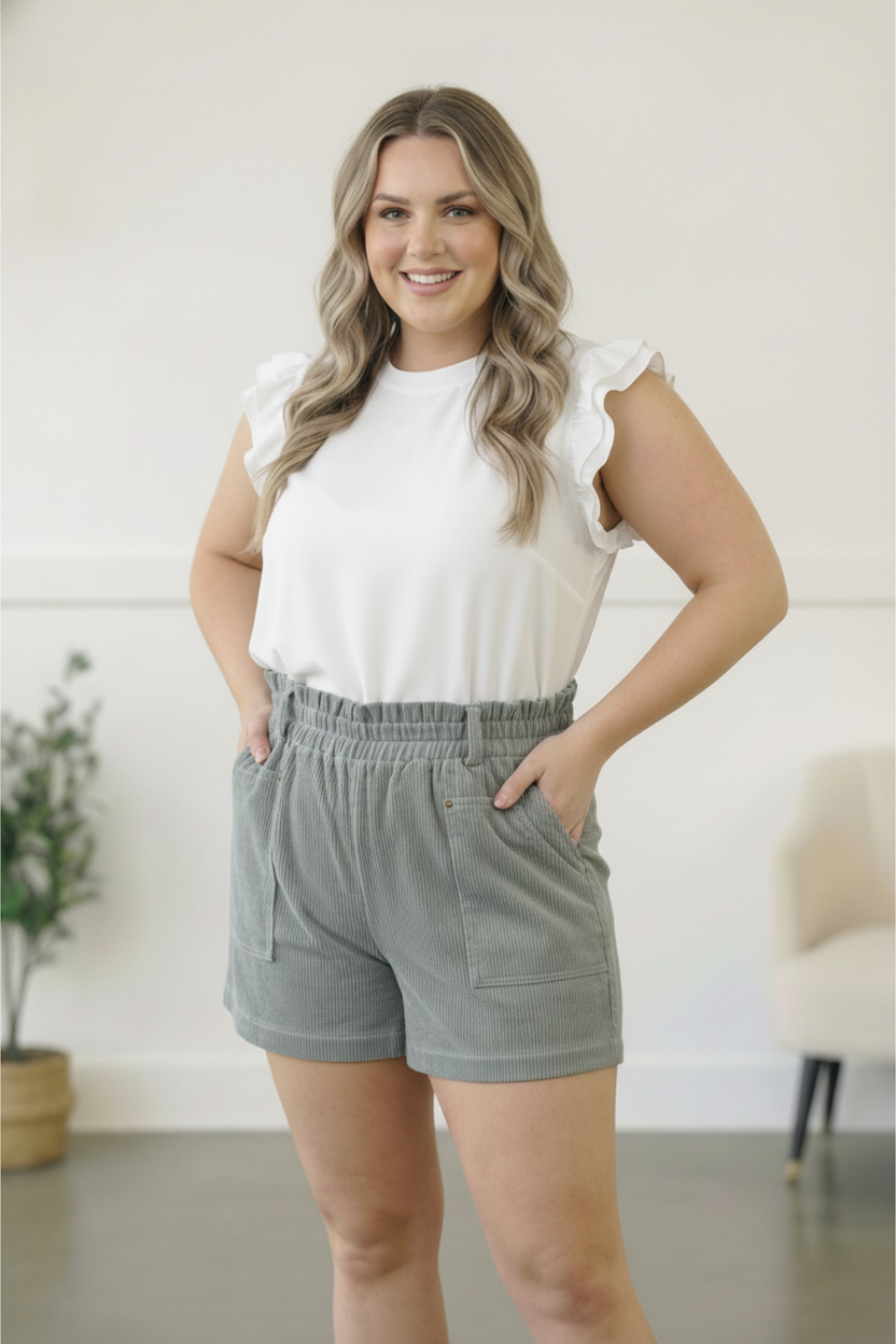 Plus Sage Corduroy Shorts