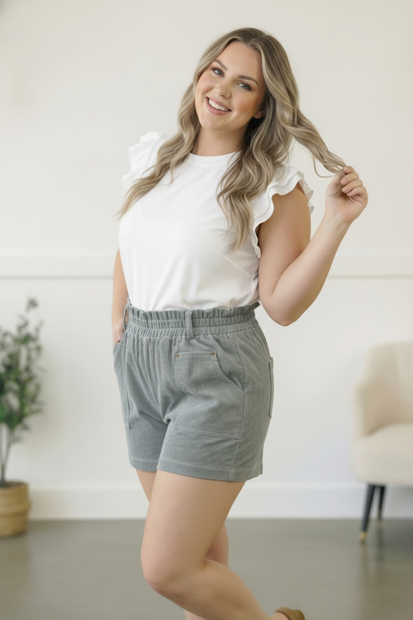 Plus Sage Corduroy Shorts