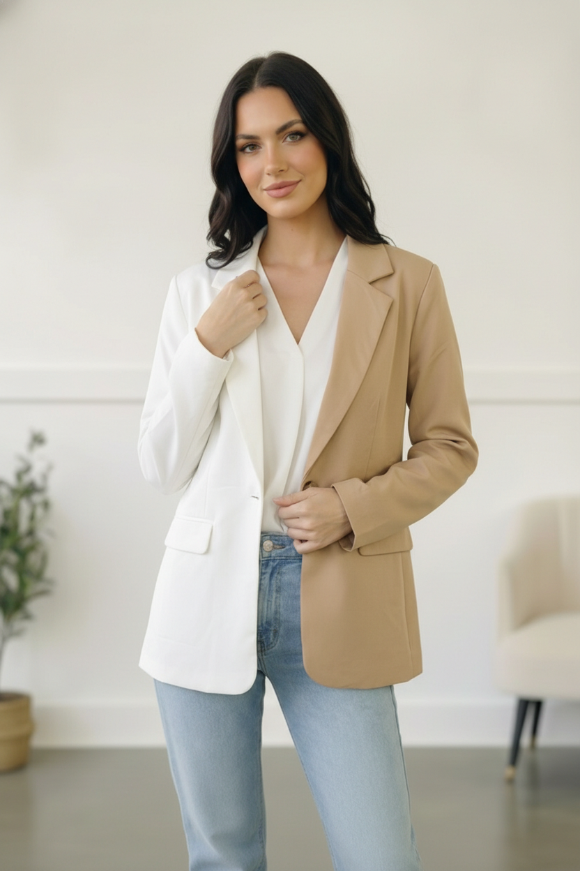 Plus Ivory & Taupe Blazer
