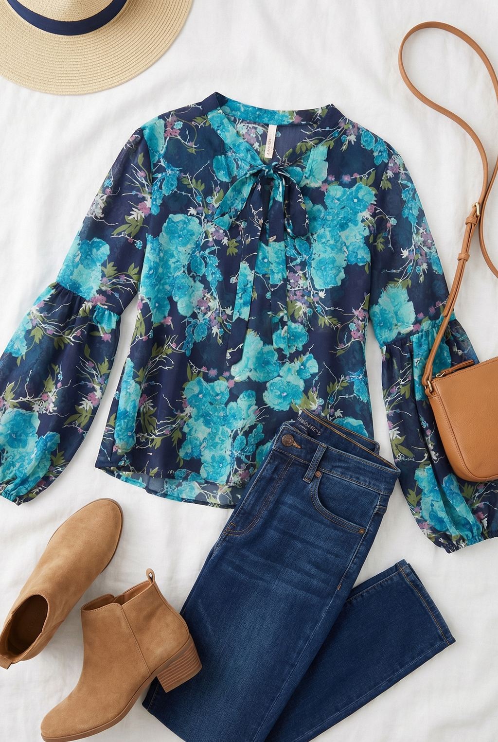 Navy Floral Sheer Blouse