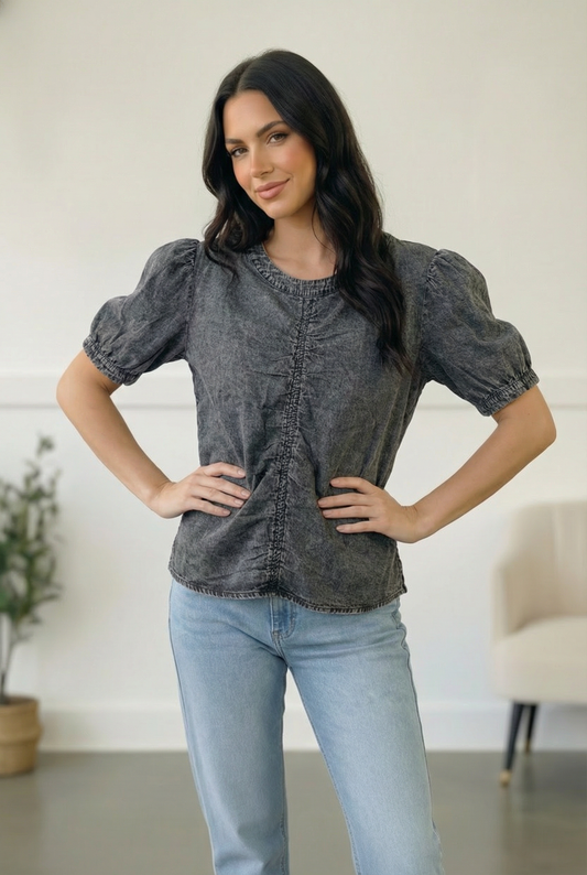 Plus Black Washed Denim Top