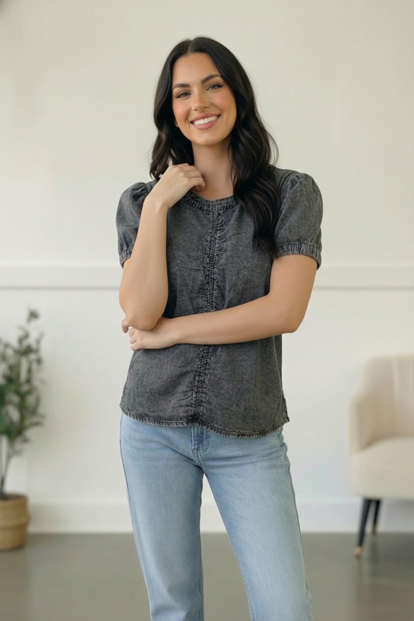 Plus Black Washed Denim Top