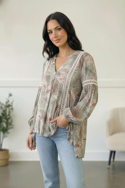 Mint Crochet Tropic Print Blouse