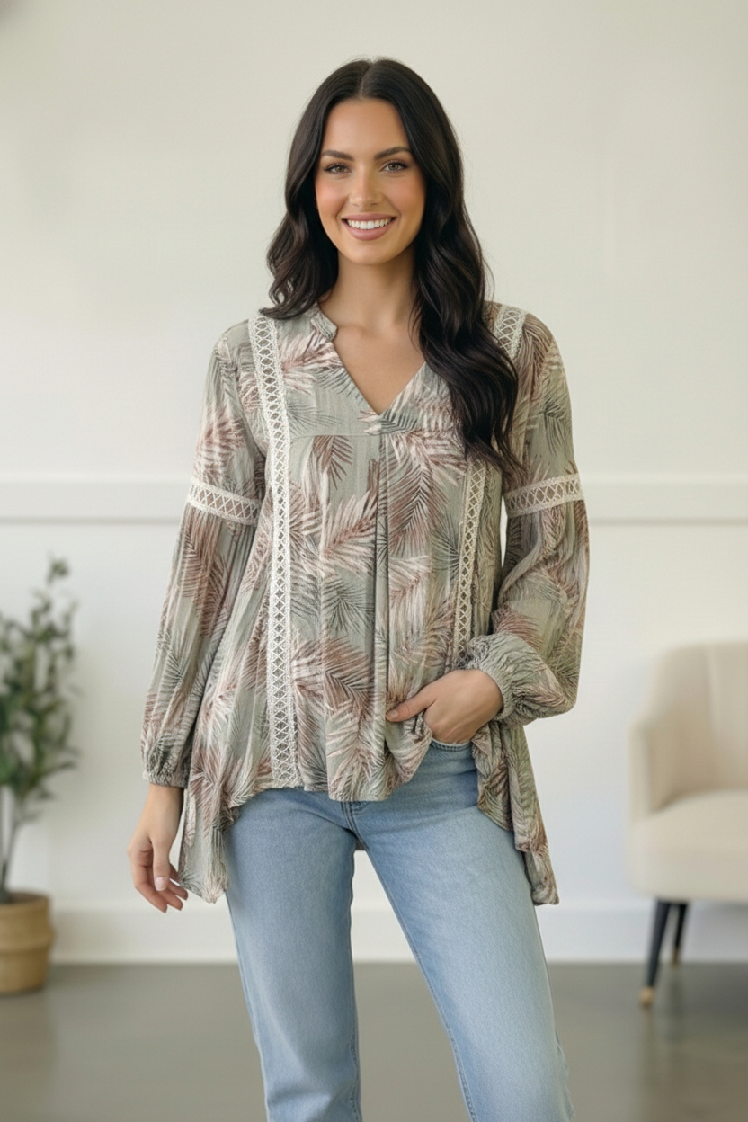 Mint Crochet Tropic Print Blouse