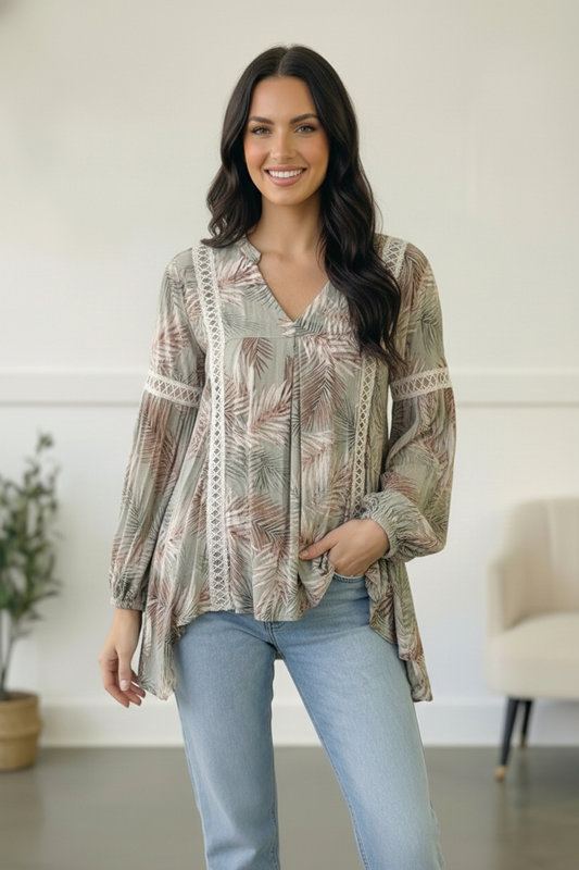 Mint Crochet Tropic Print Blouse