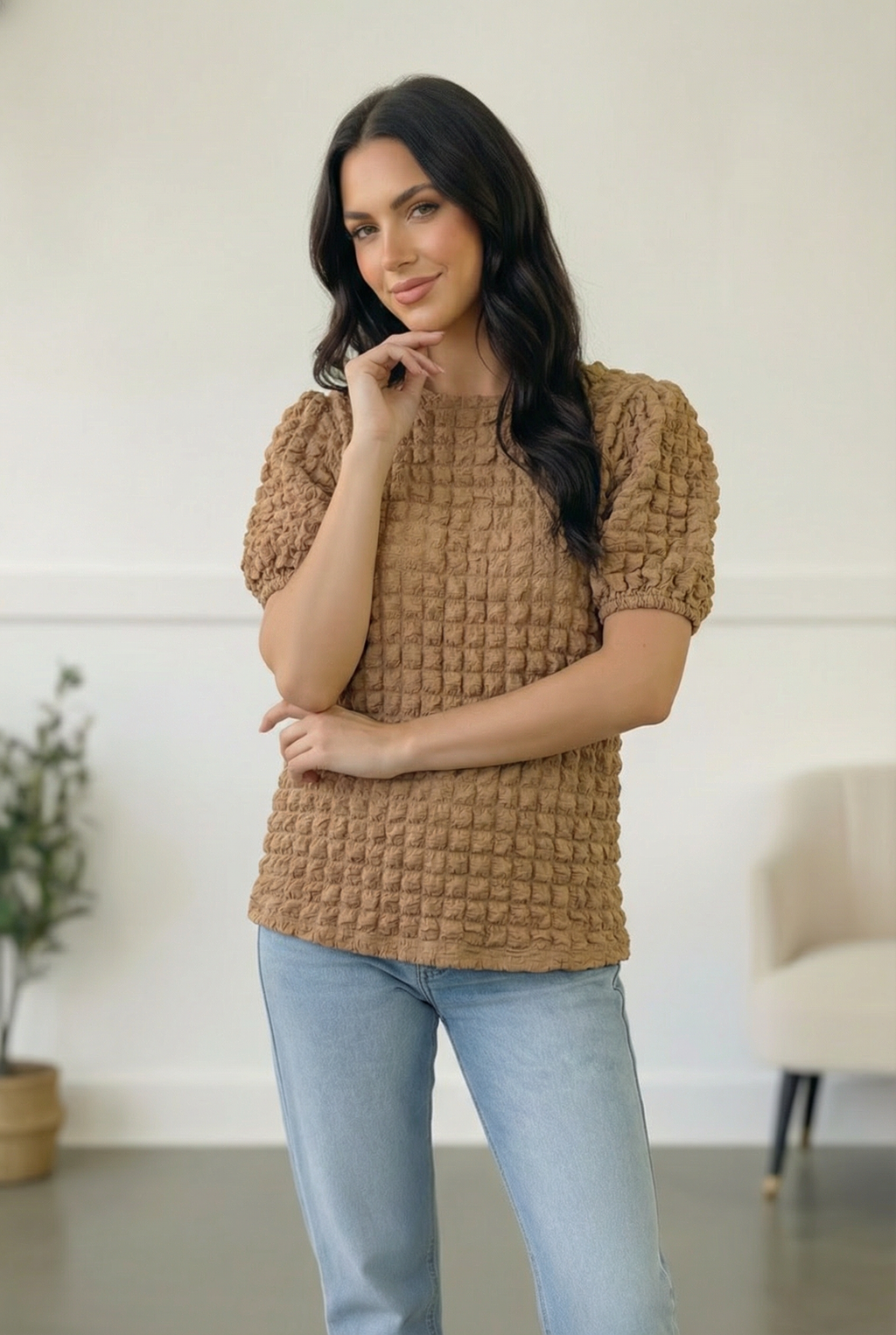 Plus Taupe Textured Blouse