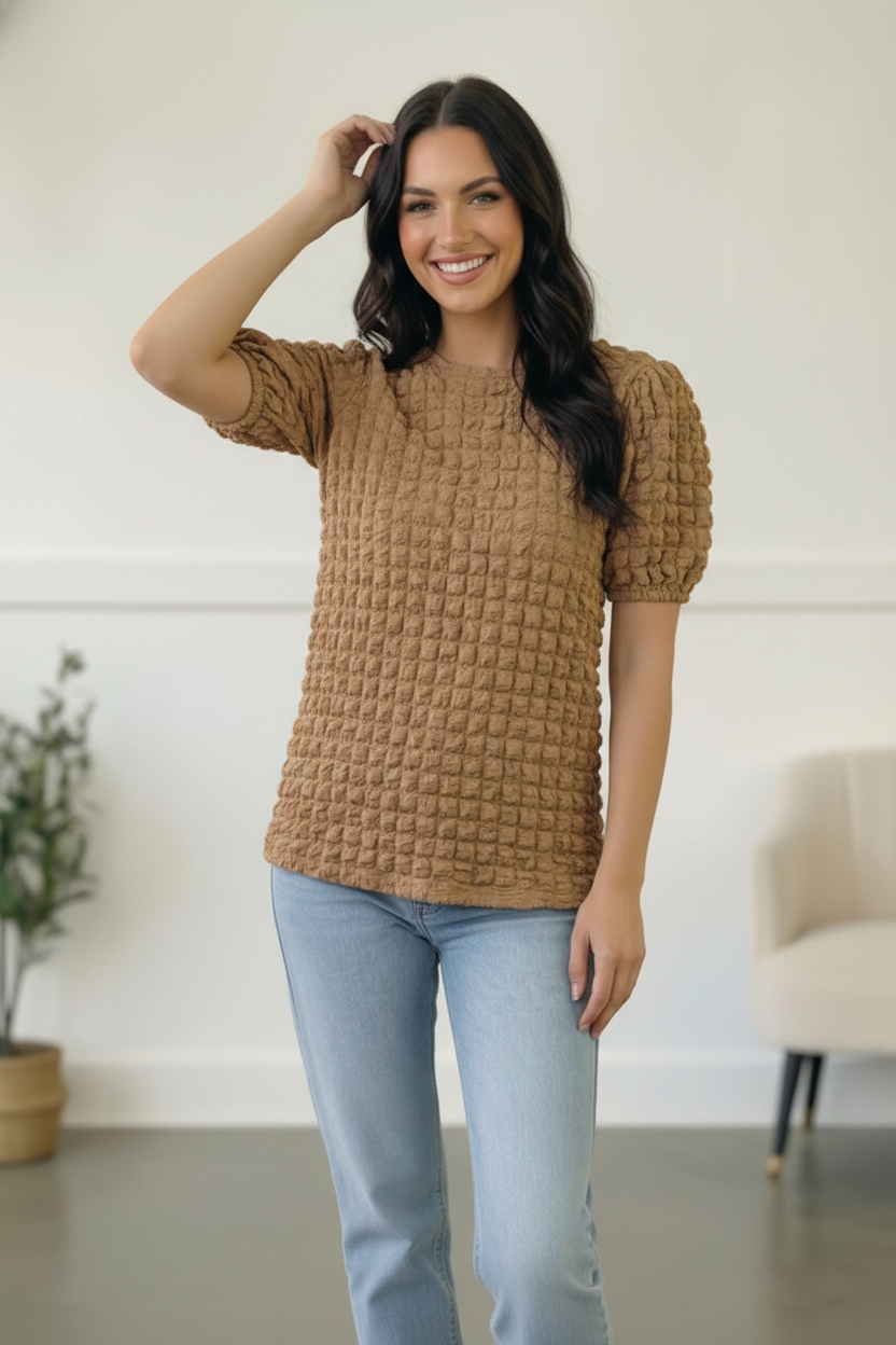 Plus Taupe Textured Blouse