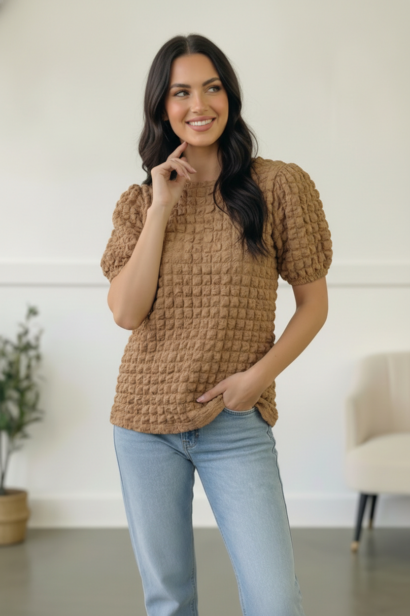 Plus Taupe Textured Blouse