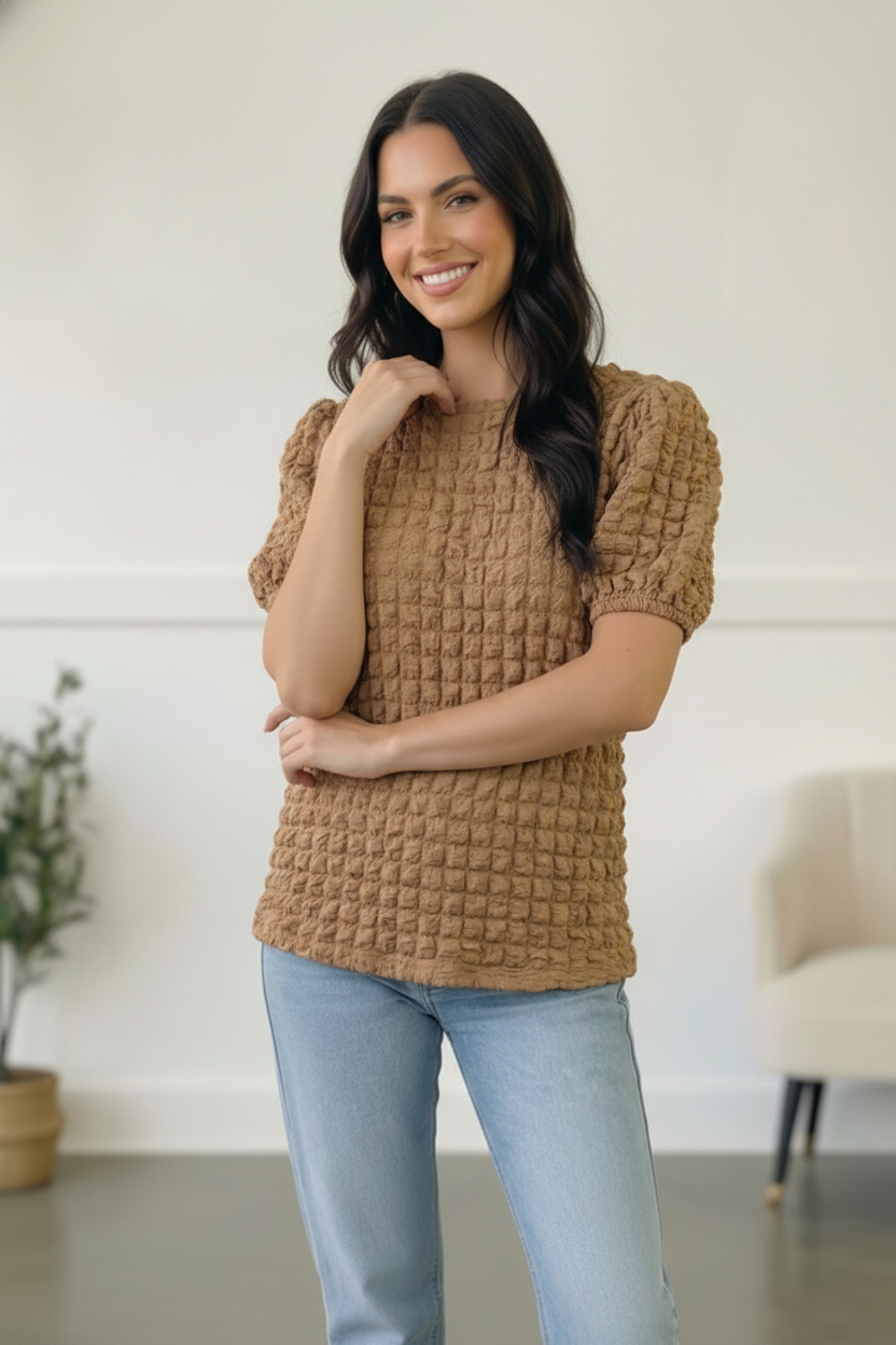 Plus Taupe Textured Blouse