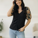 Black Floral Puff Sleeve Top