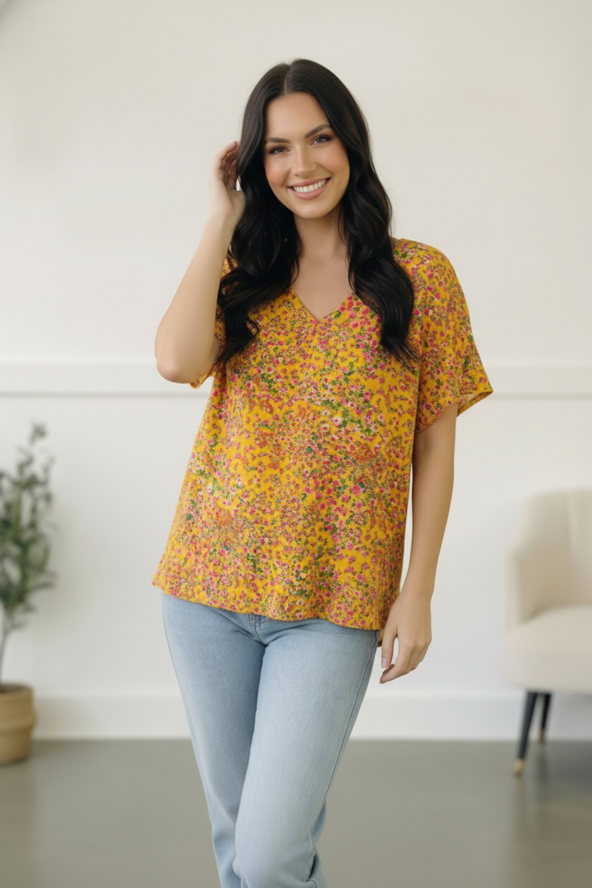 Yellow Floral Woven Blouse