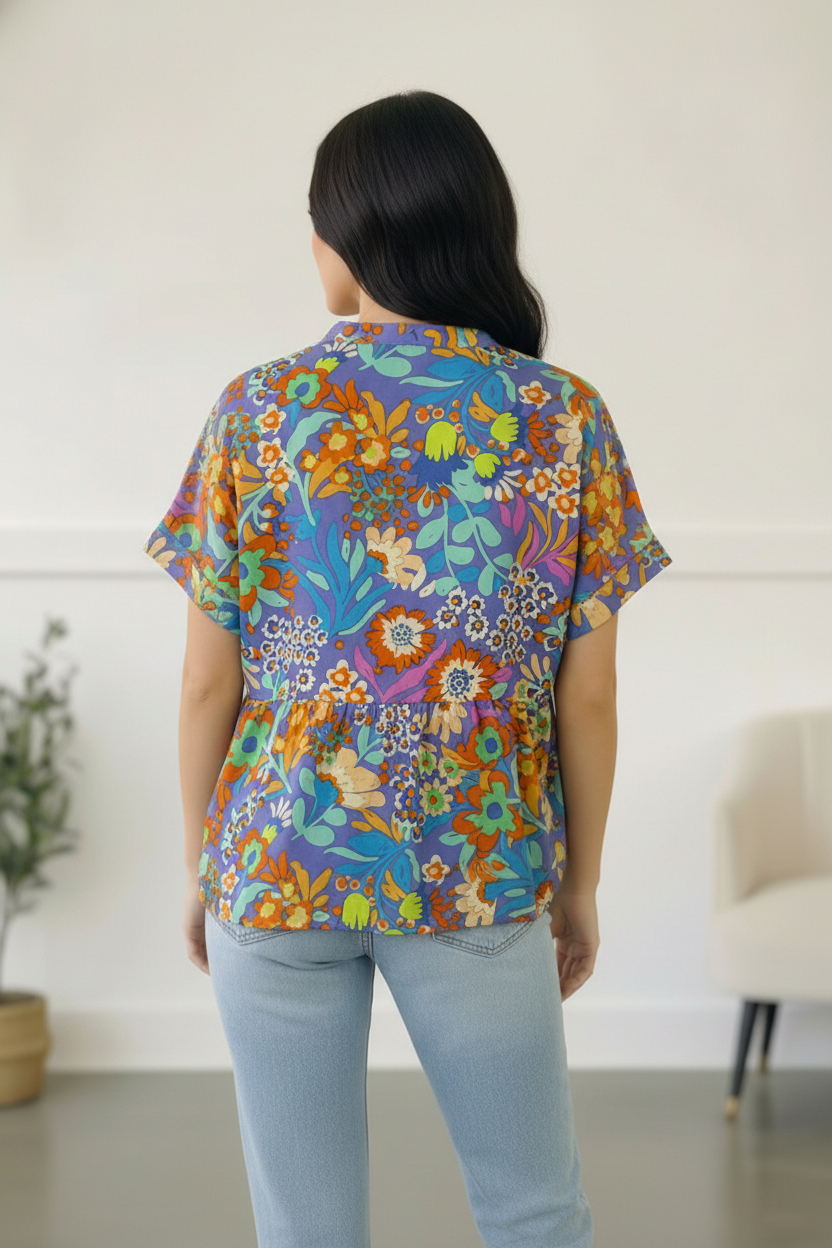Blue Floral Woven Blouse