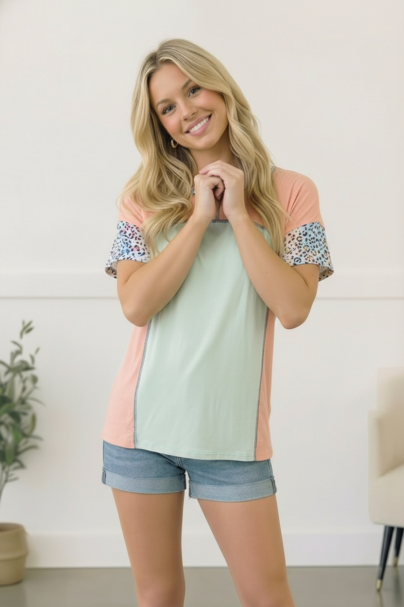 Animal Color Block Top