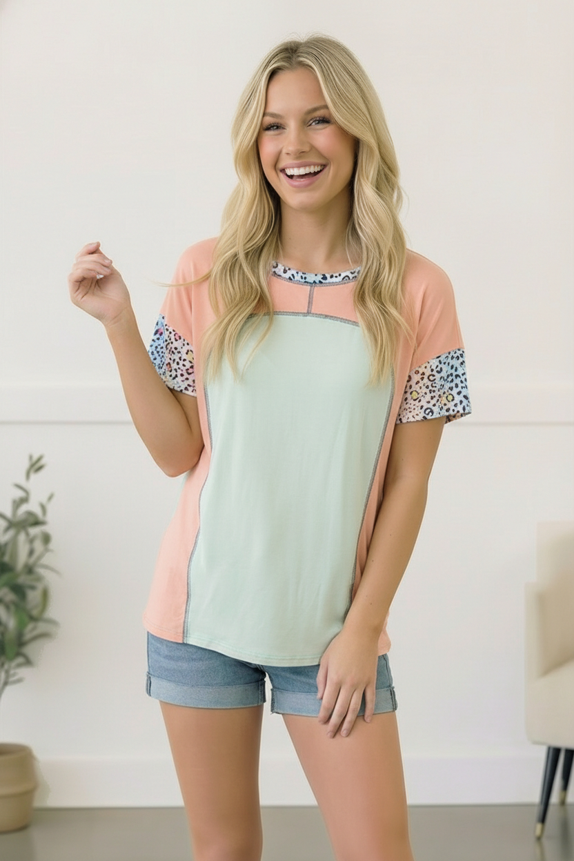 Animal Color Block Top
