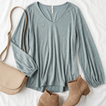 Blue Bubble Sleeve Blouse