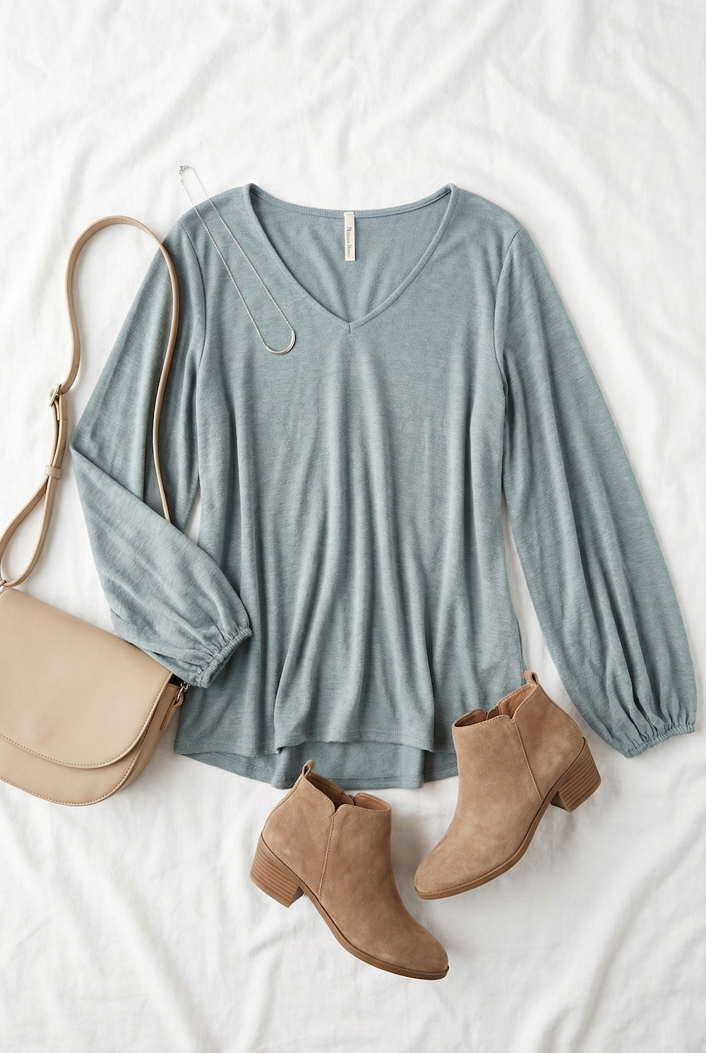 Blue Bubble Sleeve Blouse