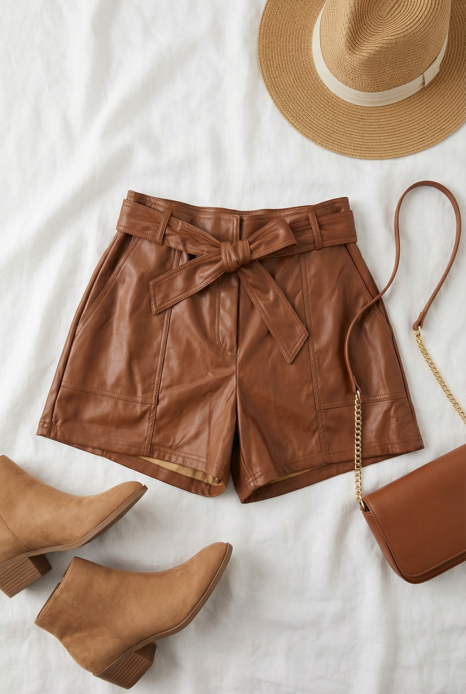 Camel PU Shorts