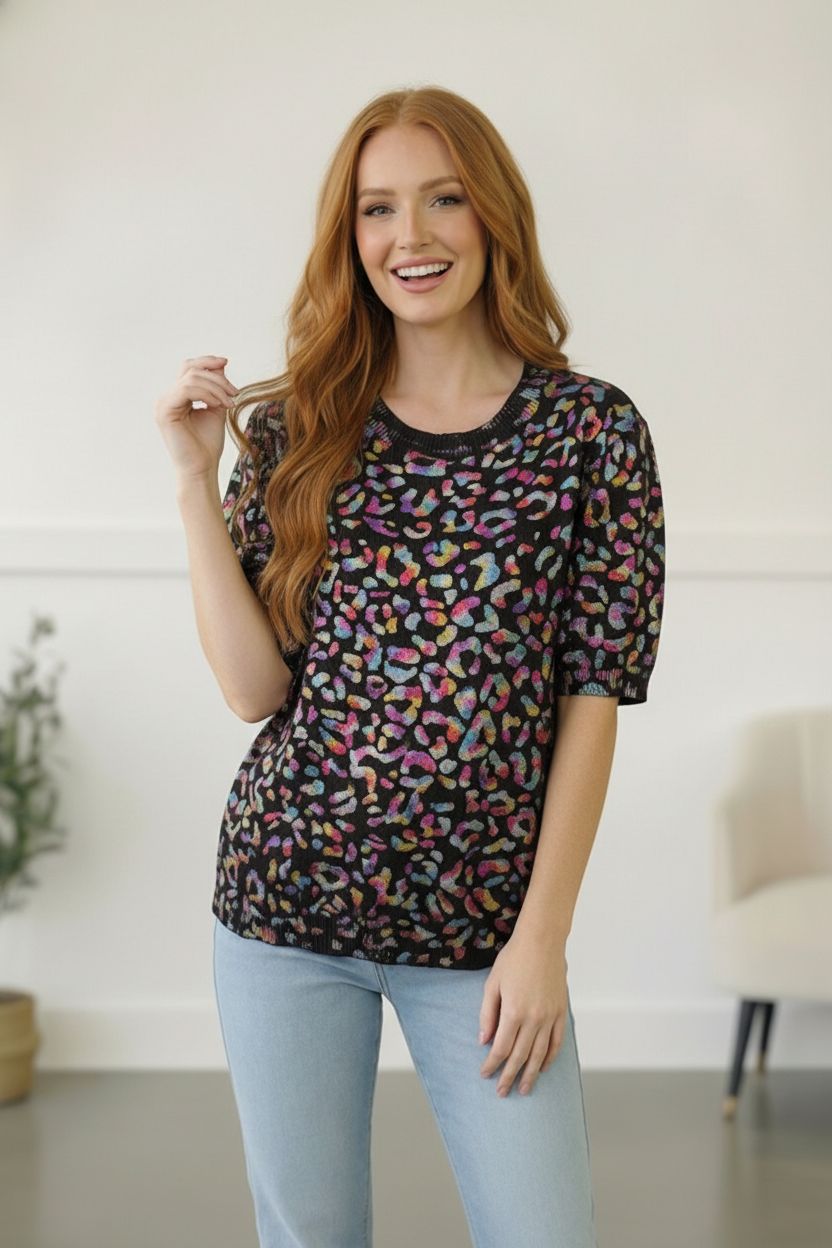 Black Animal Multi Top