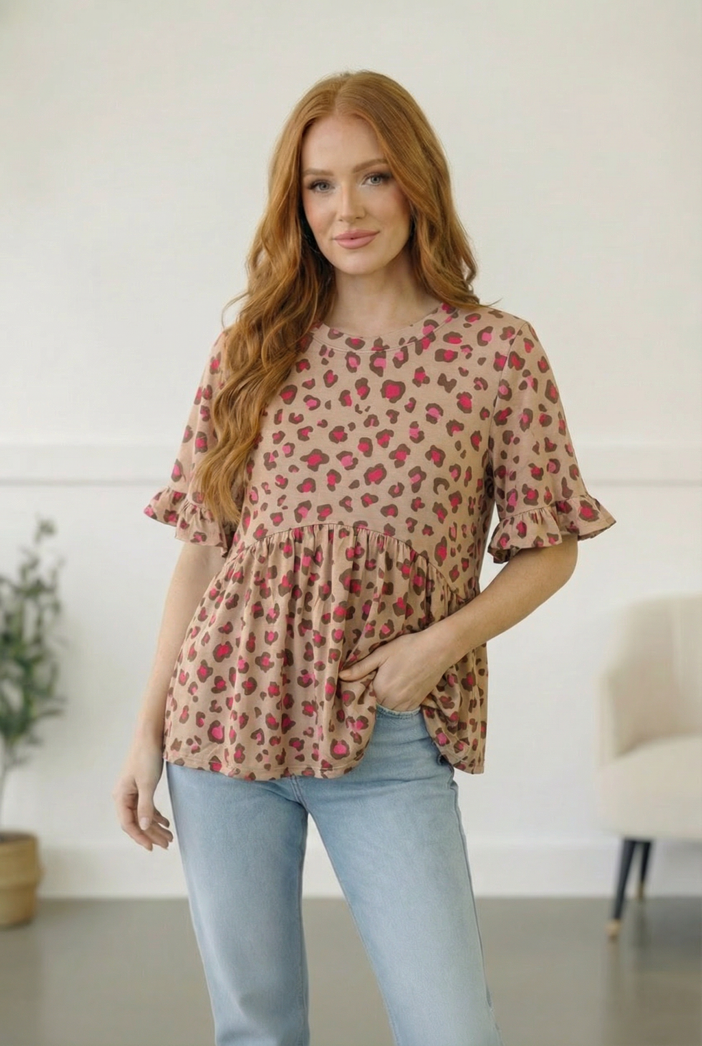 Taupe & Pink Top